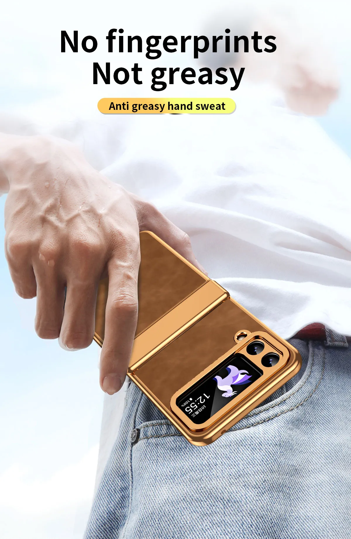 Compatible with Samsung Flip 5 phone case, FLIP4 foldable screen, light luxury pure color leather, thin and light drop-proof protective case.