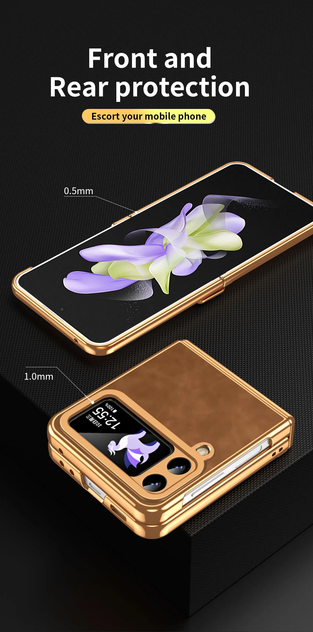 Compatible with Samsung Flip 5 phone case, FLIP4 foldable screen, light luxury pure color leather, thin and light drop-proof protective case.