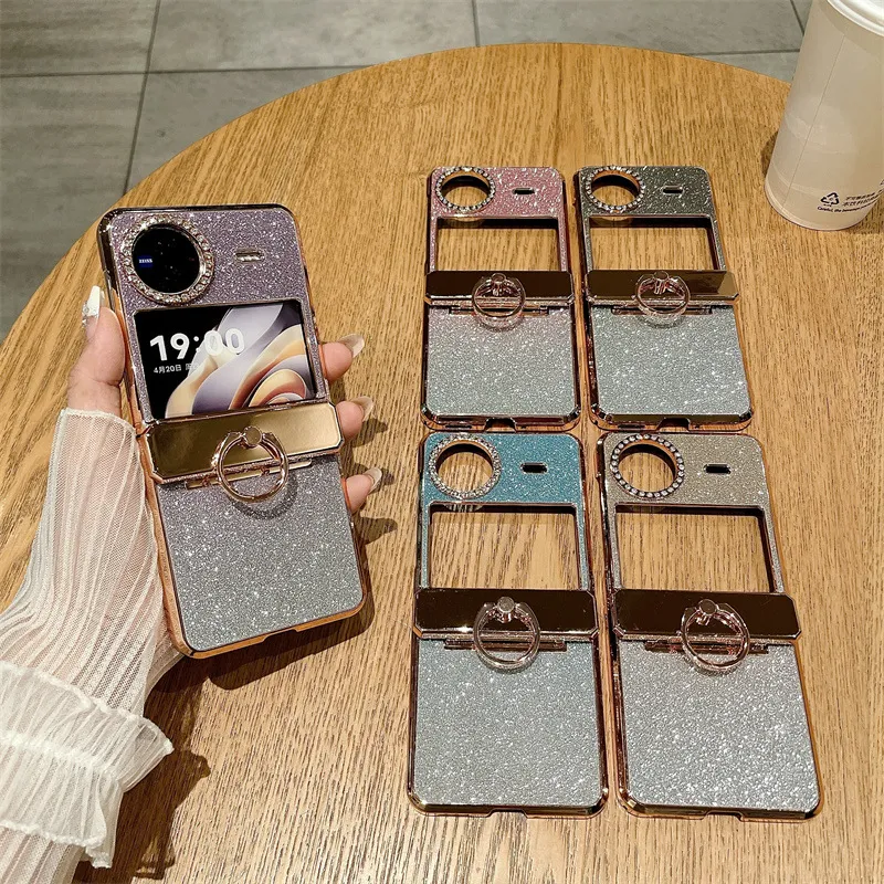 Compatible with vivo Xflip phone case, foldable screen, glitter belt, rhinestone hinge, 5G full-coverage anti-drop leather case