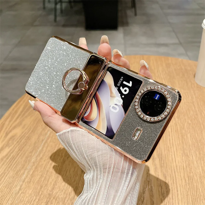 Compatible with vivo Xflip phone case, foldable screen, glitter belt, rhinestone hinge, 5G full-coverage anti-drop leather case