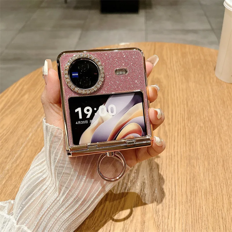 Compatible with vivo Xflip phone case, foldable screen, glitter belt, rhinestone hinge, 5G full-coverage anti-drop leather case