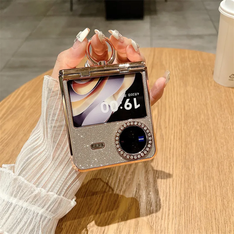 Compatible with vivo Xflip phone case, foldable screen, glitter belt, rhinestone hinge, 5G full-coverage anti-drop leather case