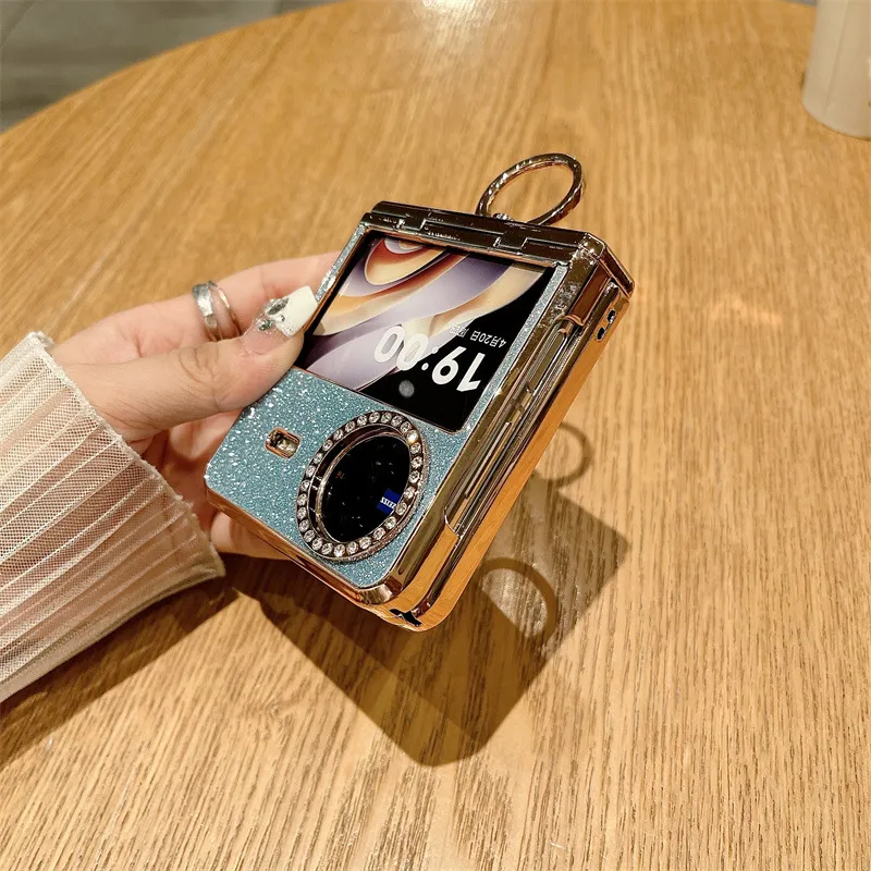 Compatible with vivo Xflip phone case, foldable screen, glitter belt, rhinestone hinge, 5G full-coverage anti-drop leather case