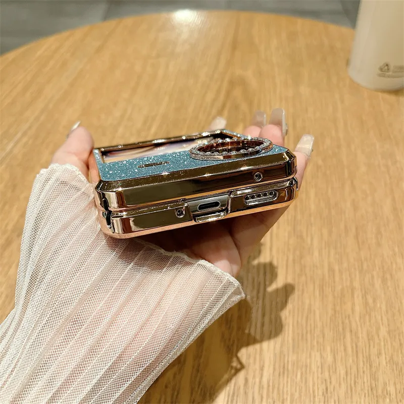 Compatible with vivo Xflip phone case, foldable screen, glitter belt, rhinestone hinge, 5G full-coverage anti-drop leather case