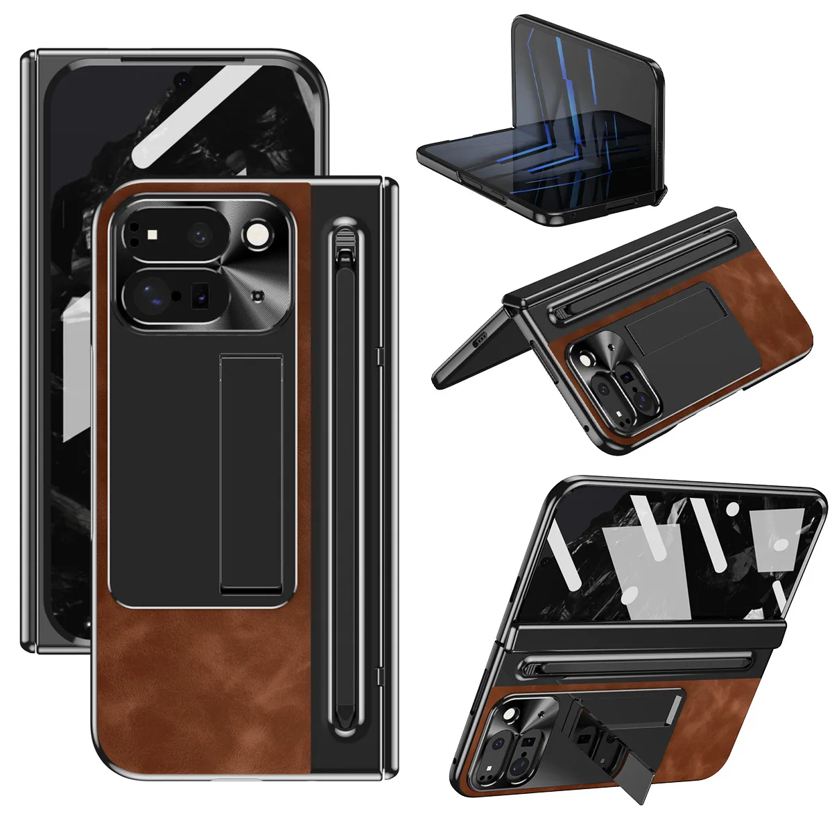 Compatible with Google Pixel 9 Pro phone case, featuring a leather hinge and full-coverage drop protection.