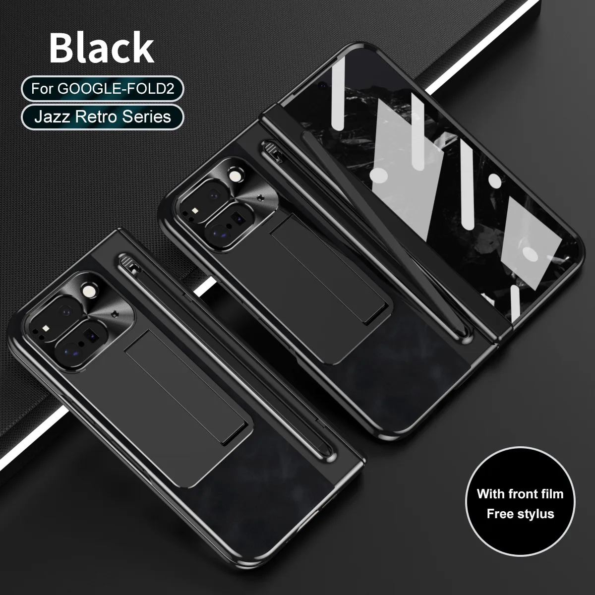 Compatible with Google Pixel 9 Pro phone case, featuring a leather hinge and full-coverage drop protection.