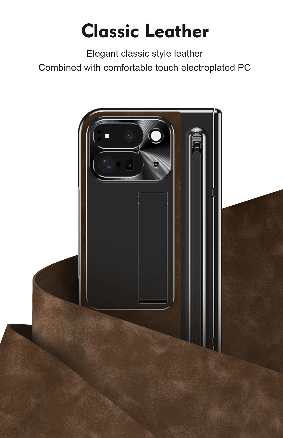 Compatible with Google Pixel 9 Pro phone case, featuring a leather hinge and full-coverage drop protection.