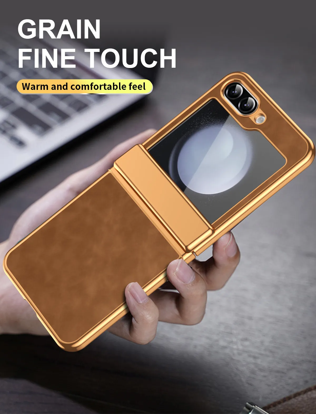 Compatible with Samsung Flip 7FE phone case, FLIP 6 foldable screen, light luxury pure color leather, thin and light drop-proof protective case