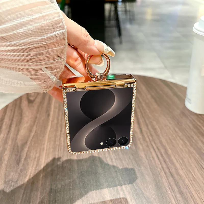 Compatible with Samsung ZFlip 8 phone case, ZFLIP 7 foldable screen glitter ring hinge full-coverage drop-proof protective leather case