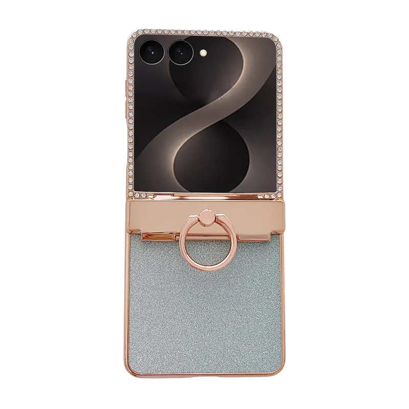 Compatible with Samsung ZFlip 8 phone case, ZFLIP 7 foldable screen glitter ring hinge full-coverage drop-proof protective leather case