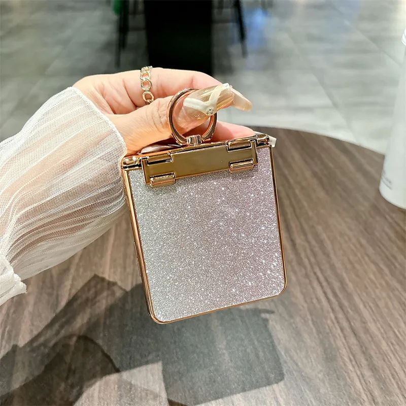 Compatible with Samsung ZFlip 8 phone case, ZFLIP 7 foldable screen glitter ring hinge full-coverage drop-proof protective leather case