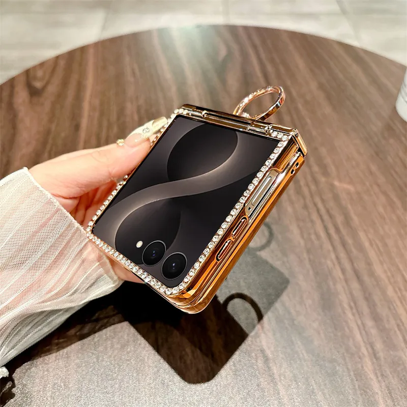Compatible with Samsung ZFlip 8 phone case, ZFLIP 7 foldable screen glitter ring hinge full-coverage drop-proof protective leather case