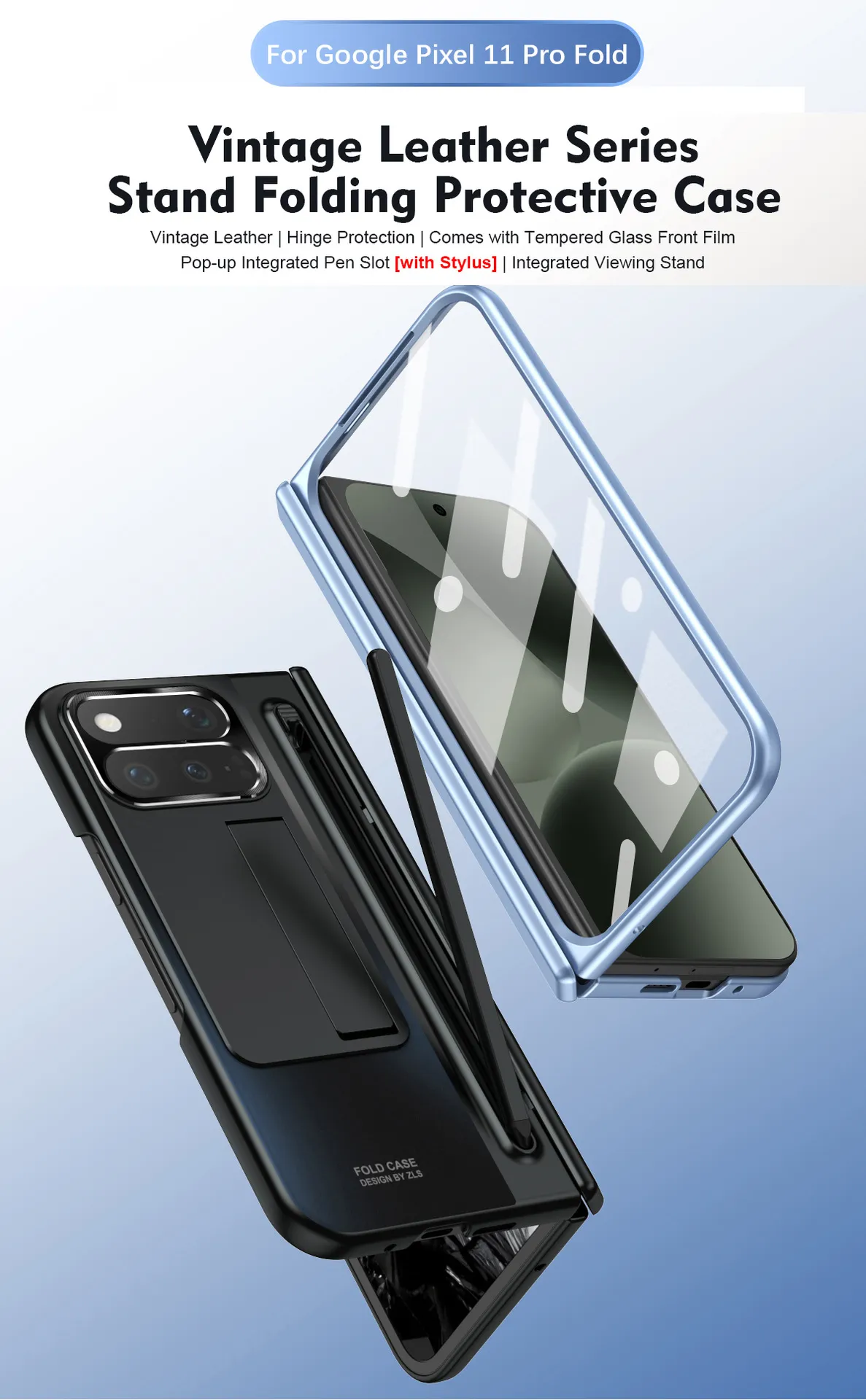 Compatible with Google Pixel 11 Pro phone case; Pixel 9 Pro folding electroplated hinge for full-coverage drop protection.