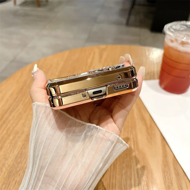 Compatible with vivo Xflip phone case, foldable screen, glitter, wrist strap, hinge, full-coverage anti-drop leather case