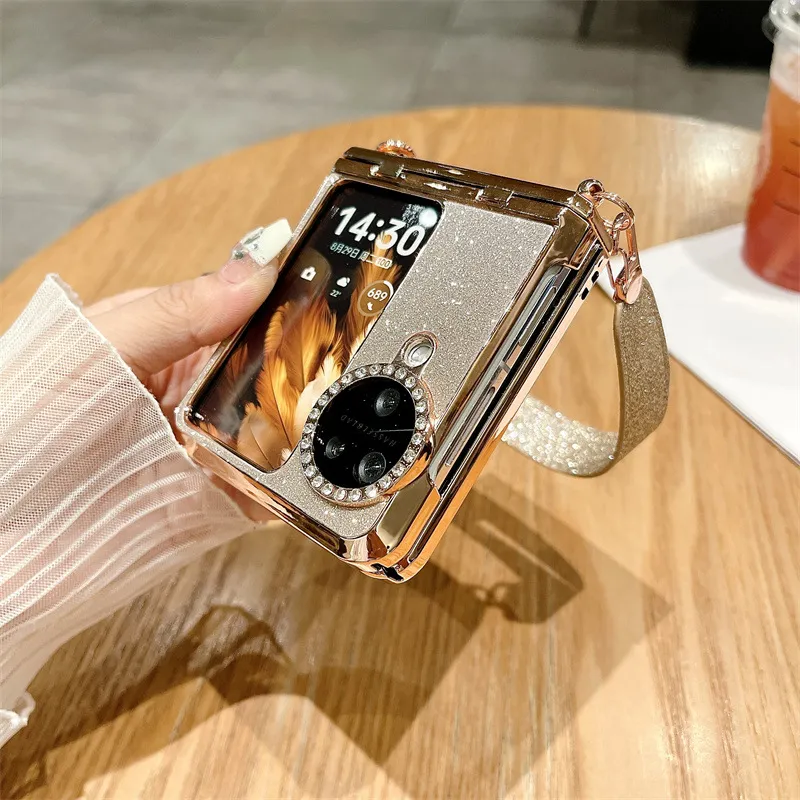 Suitable for OPPO Find N3 Flip phone case, vegan leather hinge, N2FLIP carrying wrist strap, drop-proof protective case