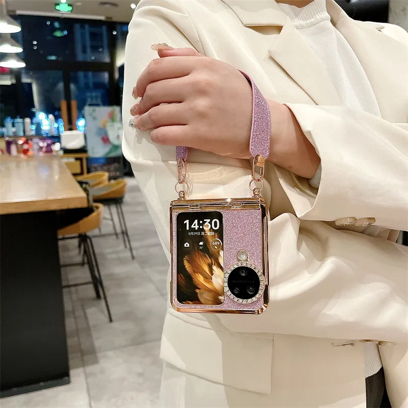 Suitable for OPPO Find N3 Flip phone case, vegan leather hinge, N2FLIP carrying wrist strap, drop-proof protective case