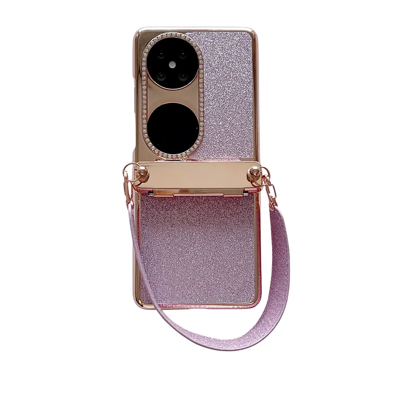 Huawei P50 Pocket Phone Case, P50 Foldable Screen Protector Stand, Glitter Handheld Wrist Strap, Full Coverage, Drop Protection