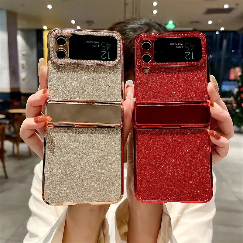 Compatible with Samsung ZFlip 4 phone case, ZFLIP3 foldable screen diamond leather hinge full-coverage drop-proof protective case