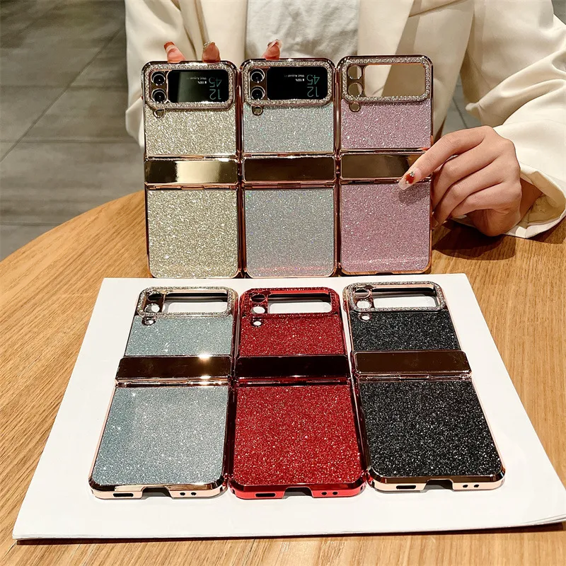 Compatible with Samsung ZFlip 4 phone case, ZFLIP3 foldable screen diamond leather hinge full-coverage drop-proof protective case