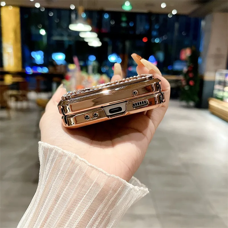 Compatible with Samsung ZFlip 4 phone case, ZFLIP3 foldable screen diamond leather hinge full-coverage drop-proof protective case