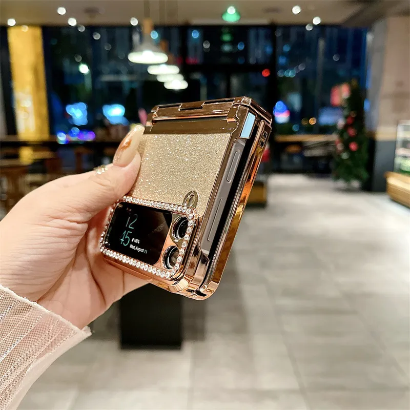 Compatible with Samsung ZFlip 4 phone case, ZFLIP3 foldable screen diamond leather hinge full-coverage drop-proof protective case