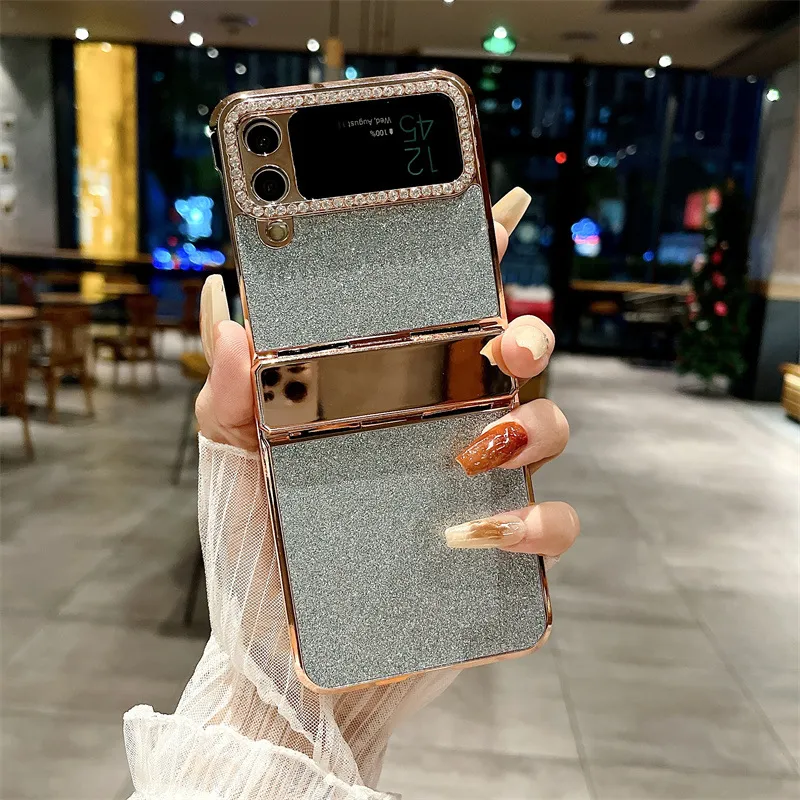 Compatible with Samsung ZFlip 4 phone case, ZFLIP3 foldable screen diamond leather hinge full-coverage drop-proof protective case