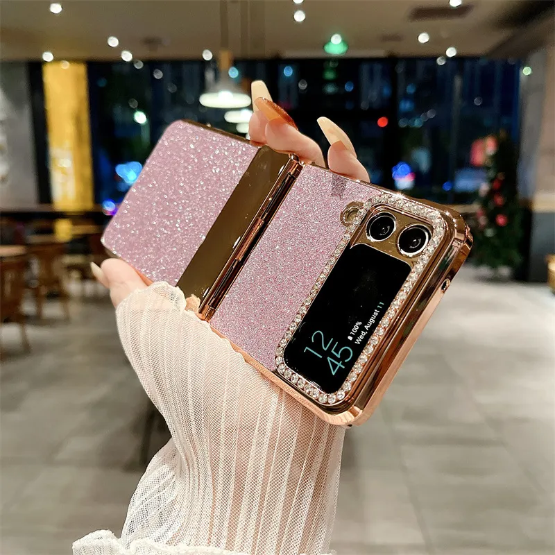 Compatible with Samsung ZFlip 4 phone case, ZFLIP3 foldable screen diamond leather hinge full-coverage drop-proof protective case