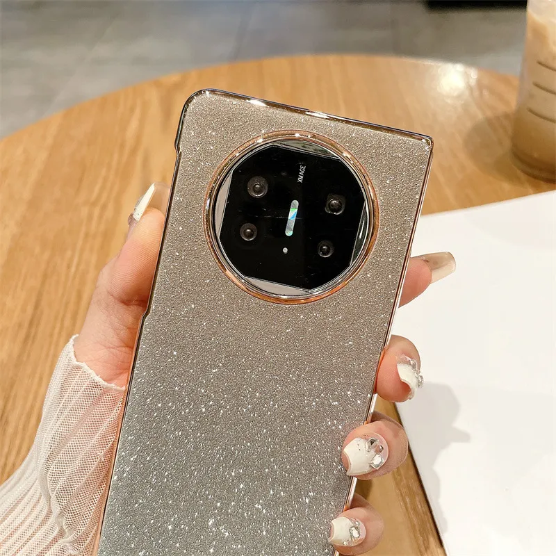 Compatible with Huawei Mate X5 phone case, MATE X3 foldable screen, light luxury glitter pink, wrist strap, drop-proof protective case