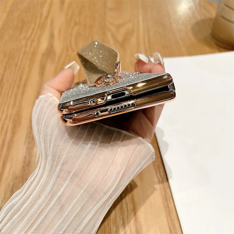 Compatible with Huawei Mate X5 phone case, MATE X3 foldable screen, light luxury glitter pink, wrist strap, drop-proof protective case