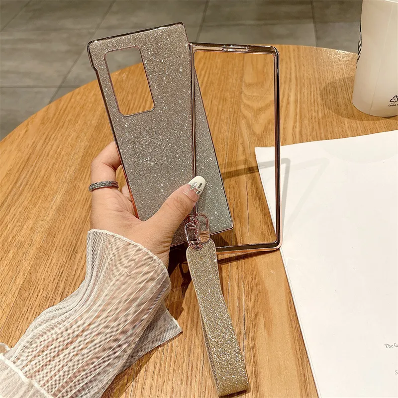 Compatible with Huawei Mate X2 phone case, MATE X2 vegan leather folding handle with wrist strap, glitter, drop-proof protective case