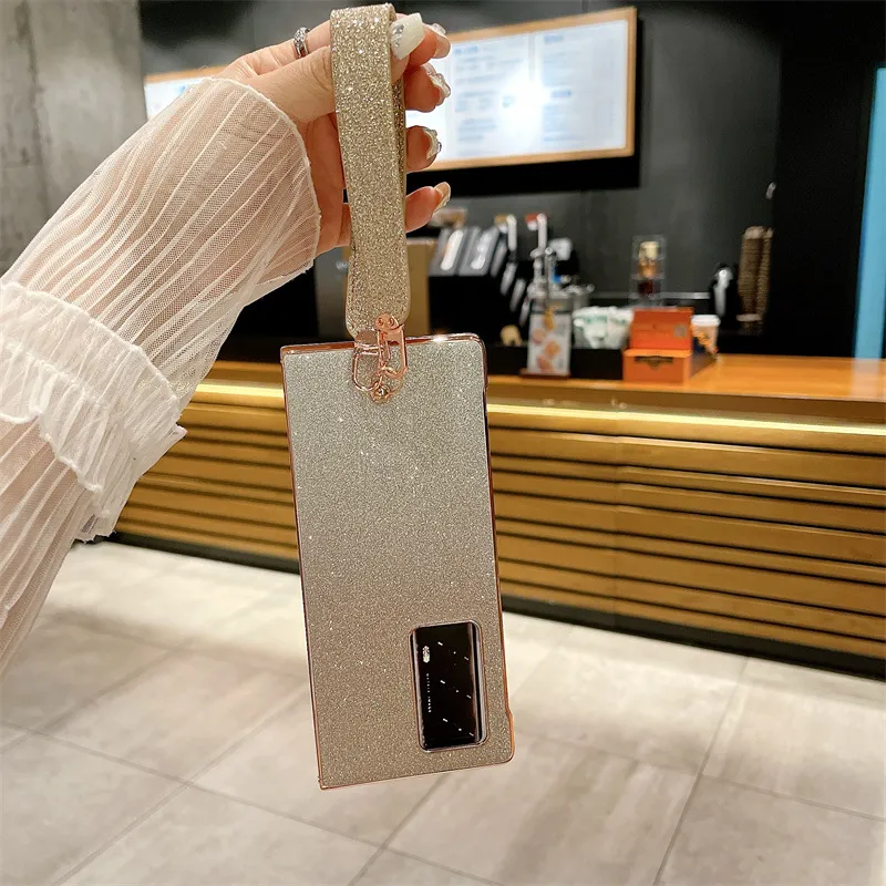 Compatible with Huawei Mate X2 phone case, MATE X2 vegan leather folding handle with wrist strap, glitter, drop-proof protective case