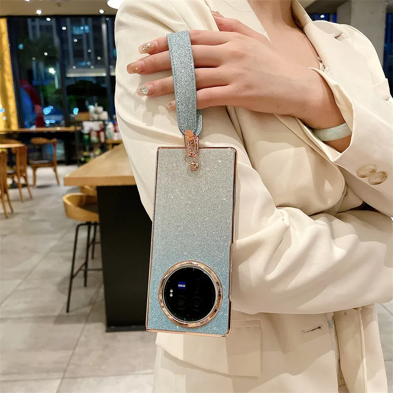 VIVO XFOLD3 phone case, xfold3pro folding glitter wrist strap, vegan leather, shockproof protective case.