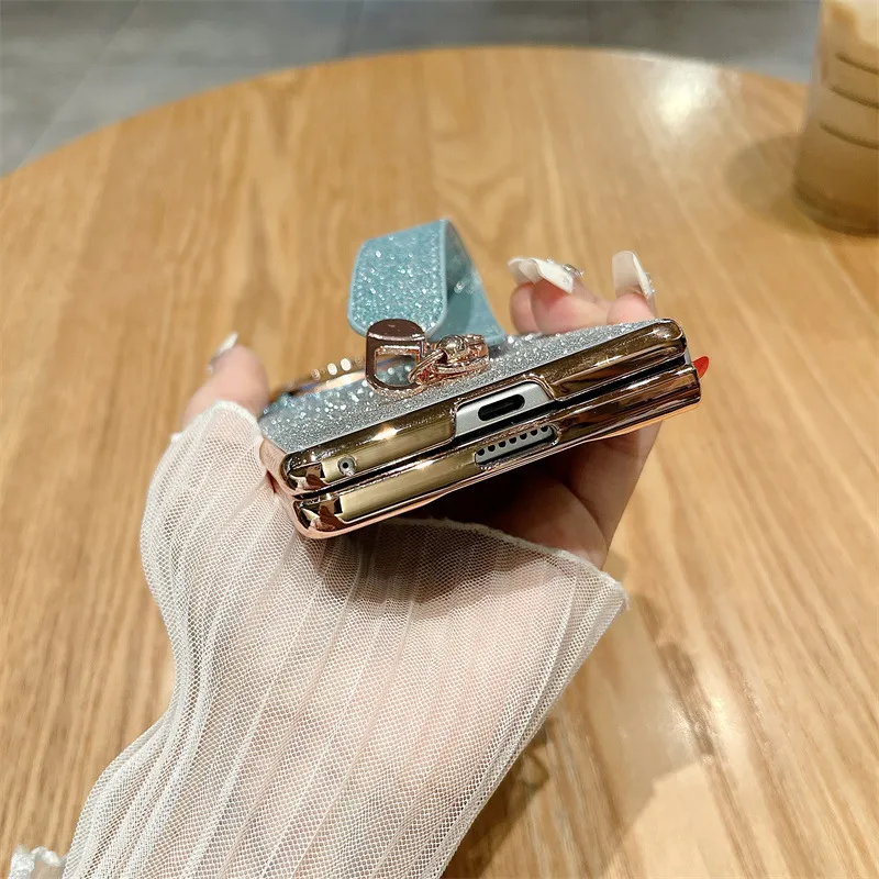 VIVO XFOLD3 phone case, xfold3pro folding glitter wrist strap, vegan leather, shockproof protective case.
