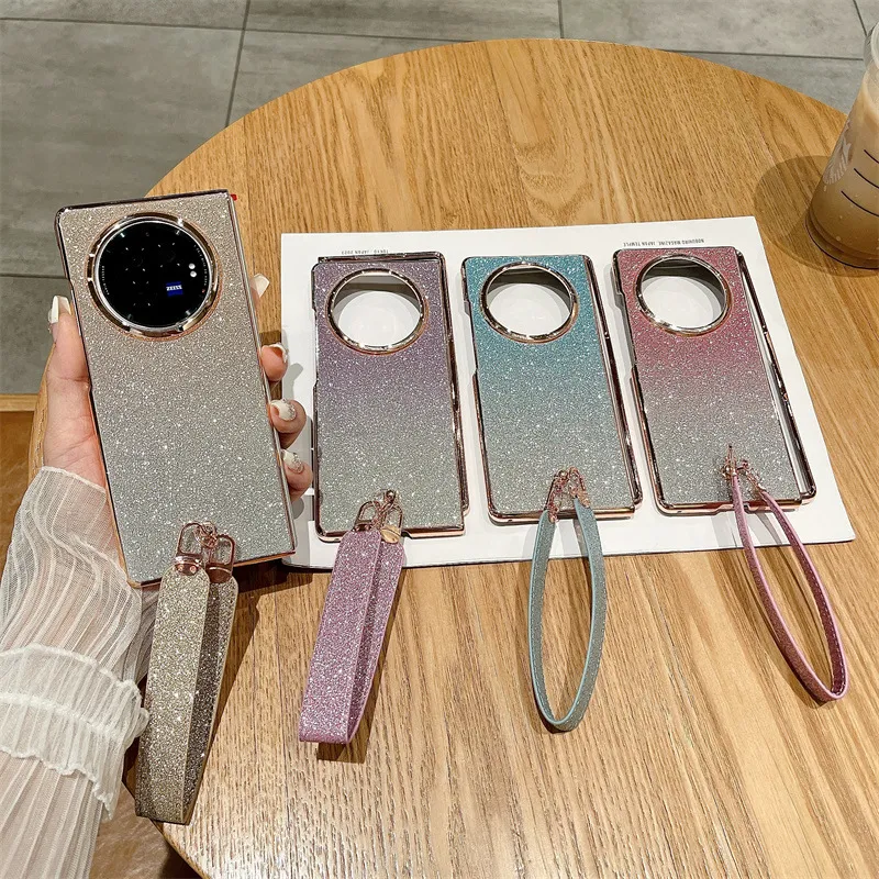 VIVO XFOLD3 phone case, xfold3pro folding glitter wrist strap, vegan leather, shockproof protective case.