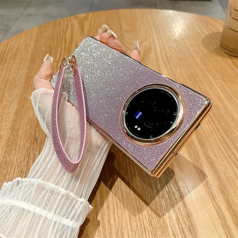 VIVO XFOLD3 phone case, xfold3pro folding glitter wrist strap, vegan leather, shockproof protective case.