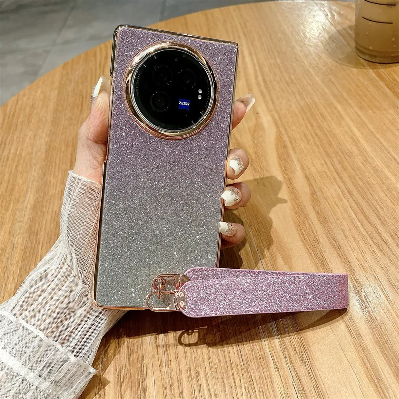 VIVO XFOLD3 phone case, xfold3pro folding glitter wrist strap, vegan leather, shockproof protective case.