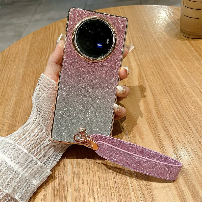 VIVO XFOLD3 phone case, xfold3pro folding glitter wrist strap, vegan leather, shockproof protective case.