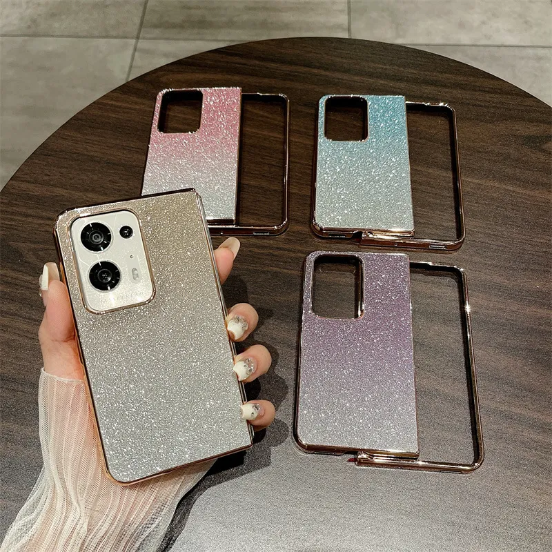 Compatible with OPPO Find N2 phone case, foldable screen, FINDN3 carrying wrist strap, glittery leather, drop-proof protective case