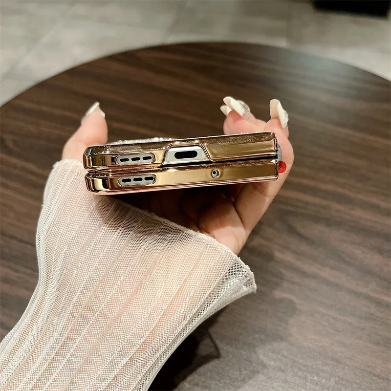 Compatible with OPPO Find N2 phone case, foldable screen, FINDN3 carrying wrist strap, glittery leather, drop-proof protective case