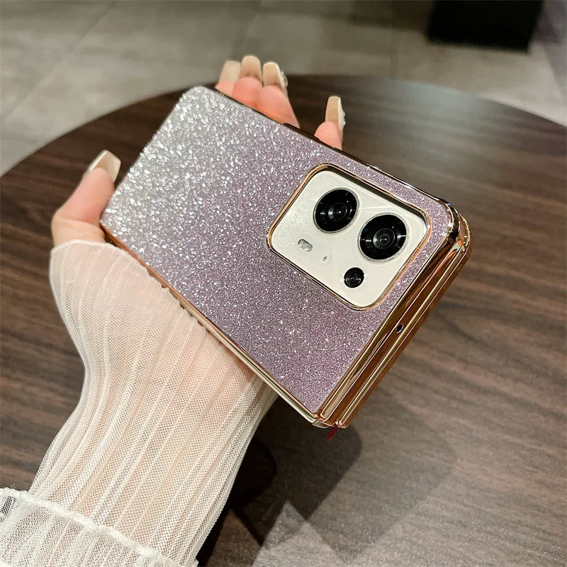 Compatible with OPPO Find N2 phone case, foldable screen, FINDN3 carrying wrist strap, glittery leather, drop-proof protective case
