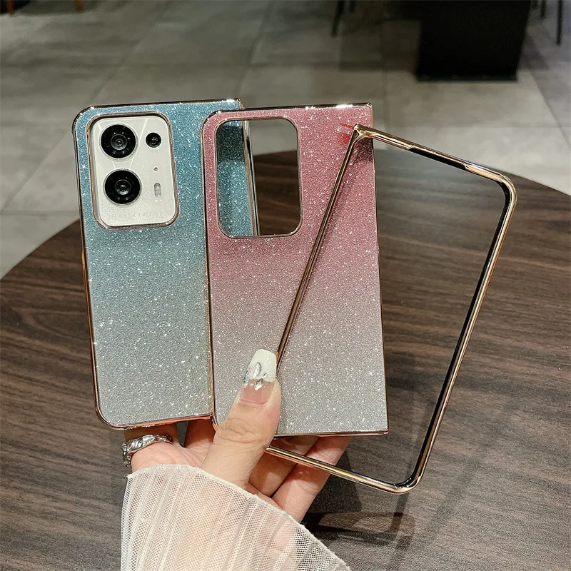 Compatible with OPPO Find N2 phone case, foldable screen, FINDN3 carrying wrist strap, glittery leather, drop-proof protective case