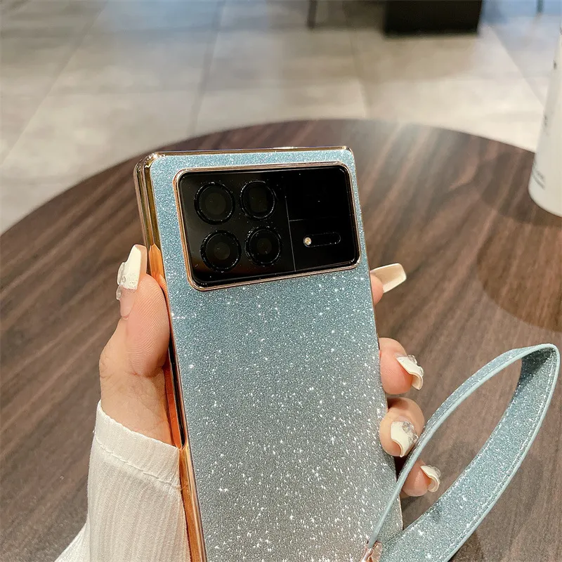 Xiaomi MIX FOLD3 phone case, glittery, wrist strap, drop-proof protective case.