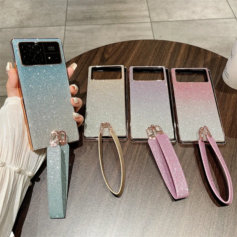 Xiaomi MIX FOLD3 phone case, glittery, wrist strap, drop-proof protective case.
