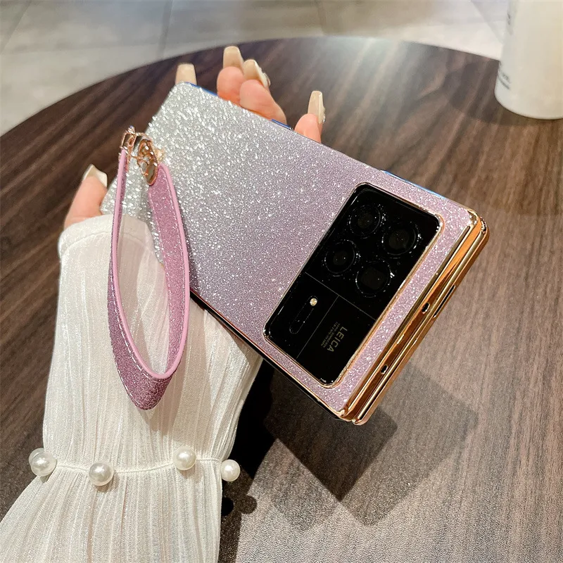 Xiaomi MIX FOLD3 phone case, glittery, wrist strap, drop-proof protective case.