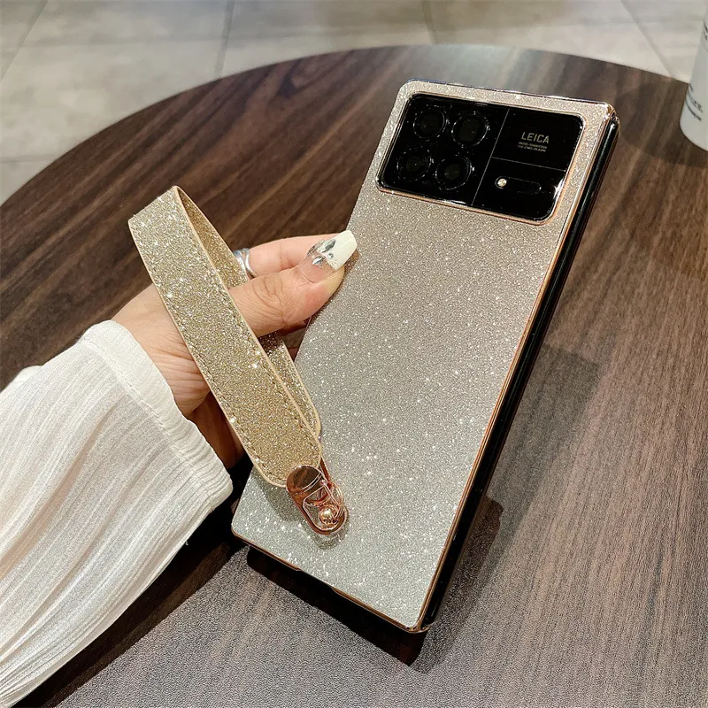 Xiaomi MIX FOLD3 phone case, glittery, wrist strap, drop-proof protective case.