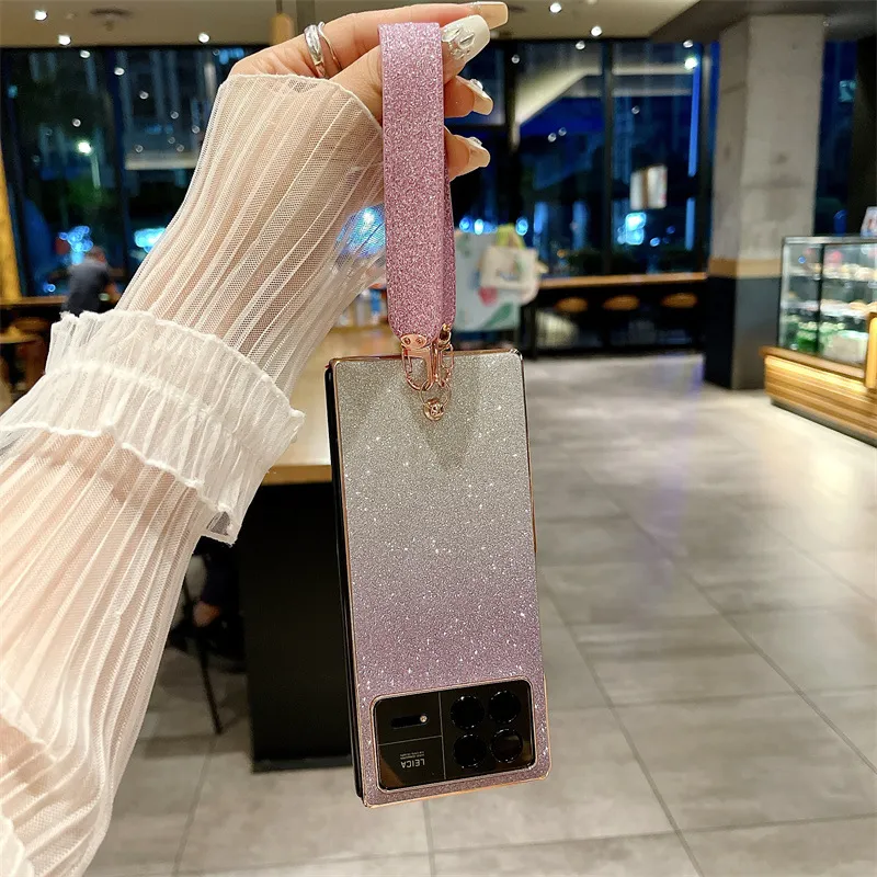 Xiaomi MIX FOLD3 phone case, glittery, wrist strap, drop-proof protective case.