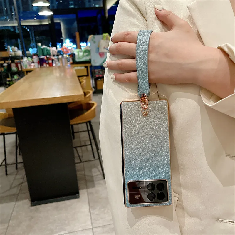Xiaomi MIX FOLD3 phone case, glittery, wrist strap, drop-proof protective case.