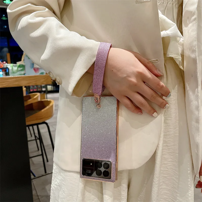 Xiaomi MIX FOLD3 phone case, glittery, wrist strap, drop-proof protective case.