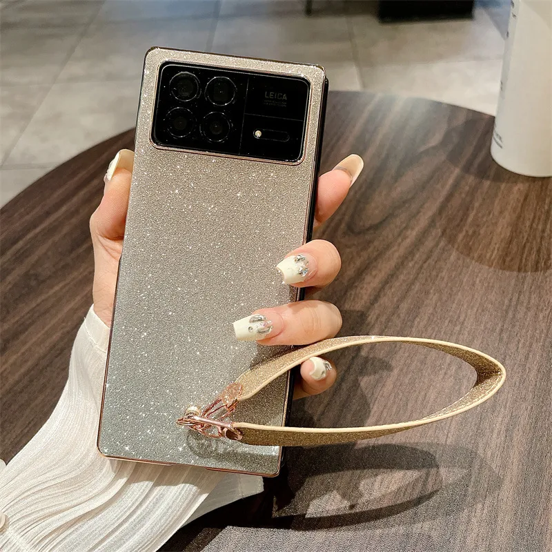 Xiaomi MIX FOLD3 phone case, glittery, wrist strap, drop-proof protective case.