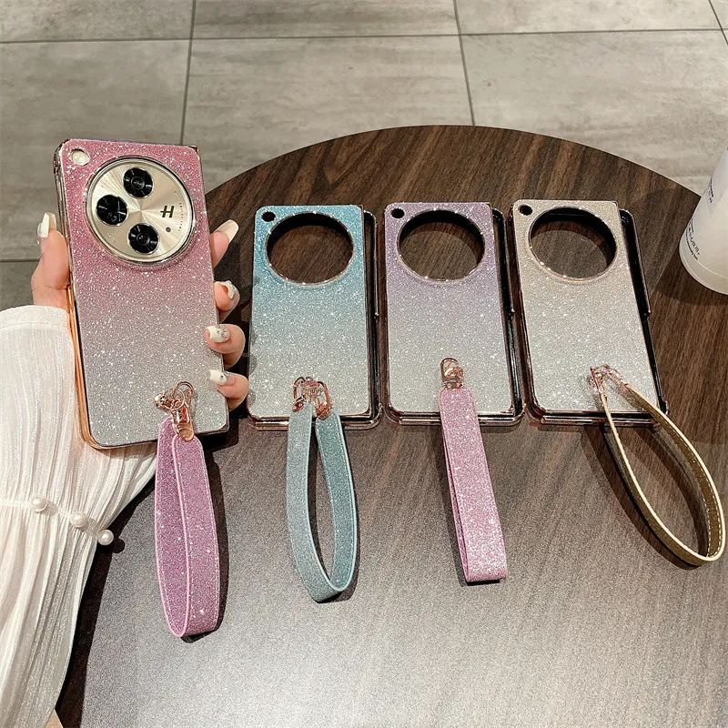 Compatible with OPPO Find N3 phone case, foldable screen, FINDN2 carrying wrist strap, glittery leather, drop-proof protective case